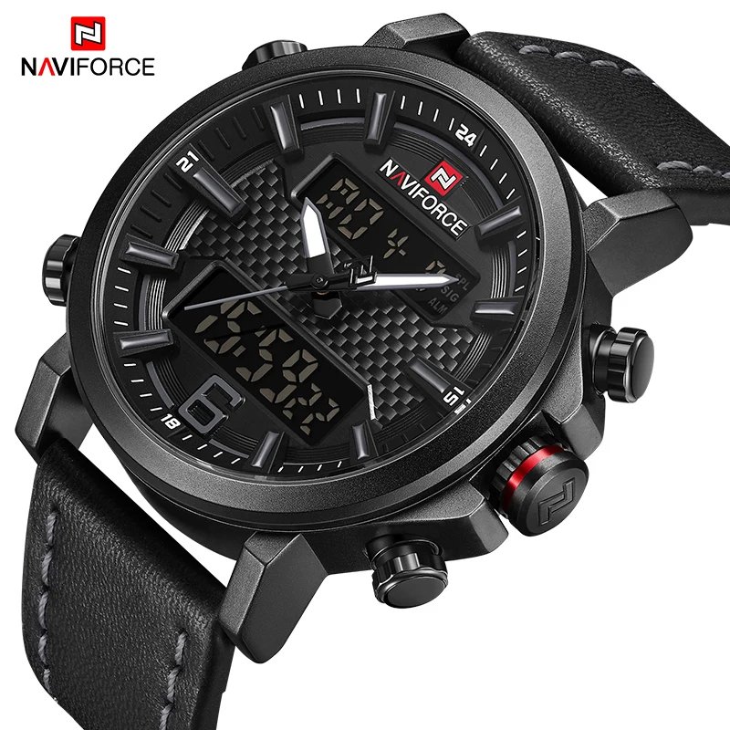 Часы NAVIFORCE мужские модные спортивные кожаные водонепроницаемые кварцевые