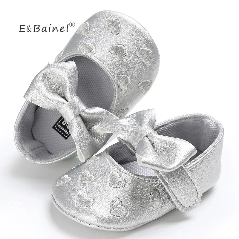 

E&Bainel Toddler Baby Moccasins PU leather Soft Bottom Shoes First Walkers Baby Shoes Girls Crib Shoes Bow Kids Footwear