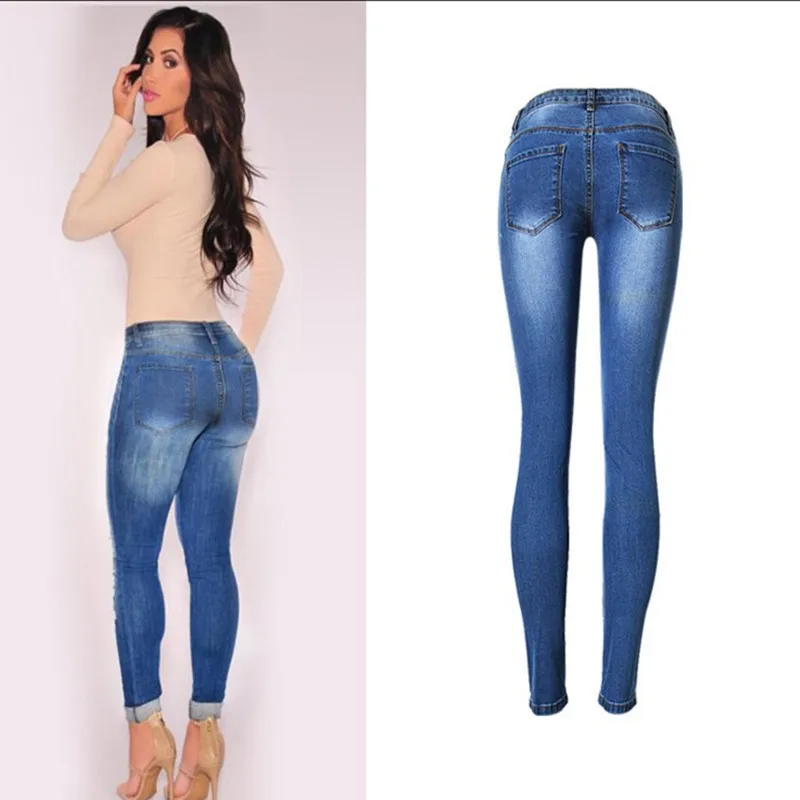 

Sexy Vintage Stretchy Skinny Jeans Women Low waist Ripped Hole Jeans Casual Denim Hot Pencil Pants Female