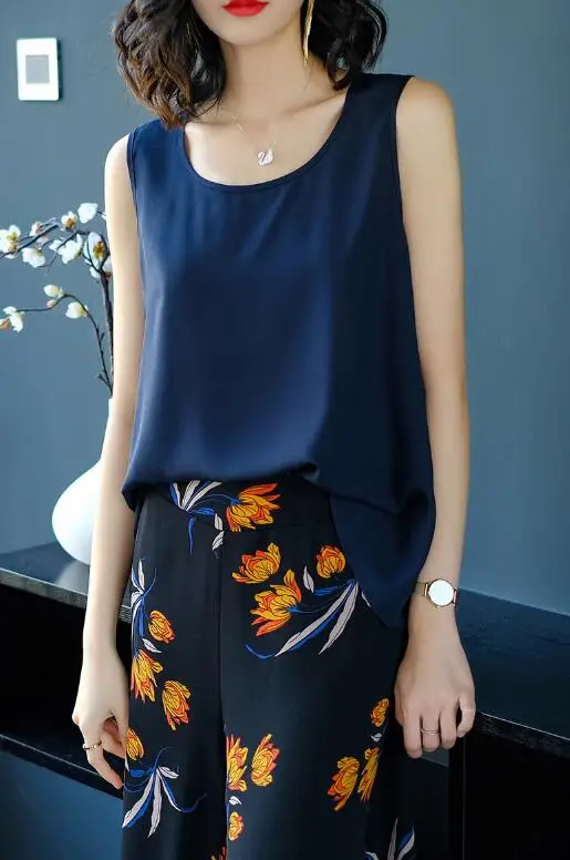 Office Lady chiffon batwing sleeveless floral shirt sweet women summer T-shirt solid color 2018 new latest hot sale | Женская одежда