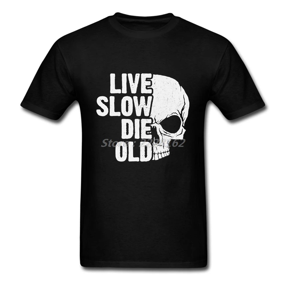 Логотип череп футболки мужские черные топы индивидуальные Live Slow Die старый для