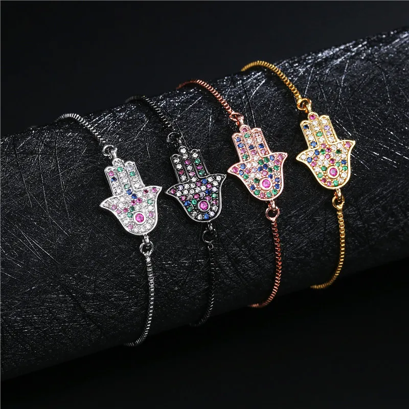 NEWBUY медные Мульти Кубический Цирконий Hamsa ручной Шарм Браслеты для женщин