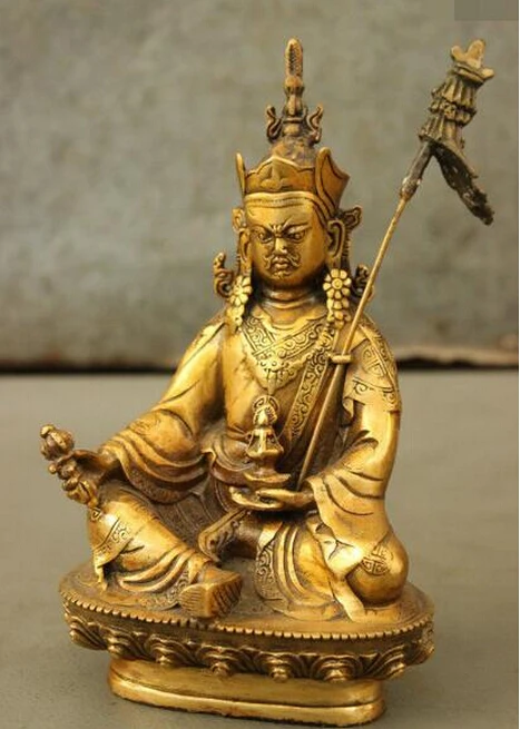 ZSR 827 + Тибет Vajrayana бронзовая позолоченная гуру Rinpoche Padmasambhava Padmakara статуя Будды|buddha