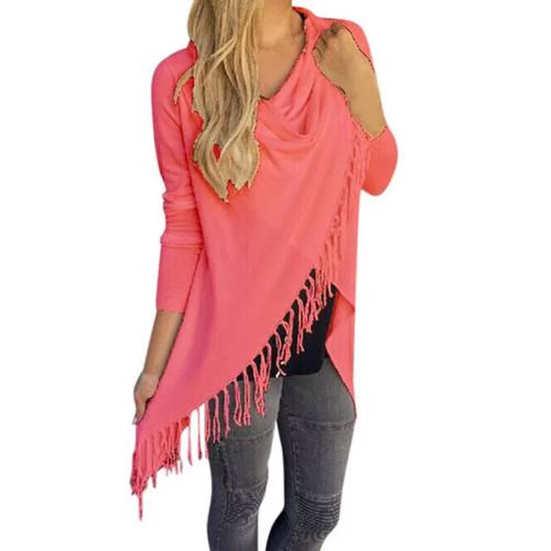 Fashion Autumn Casual Women Long Sleeve Slim Tassel Slash Winter Cotton Clothing Black Loose Ladies Stylish Female Clothes |