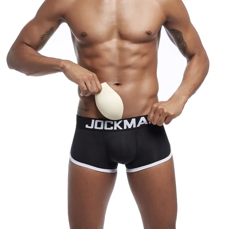 JOCKMAIL, 2 шт., улучшенное Мужское нижнее белье, боксеры, сексуальная выпуклость, гей накладка на пенис спереди+ ягодицы, Волшебная Двойная съемная чашка пуш-ап