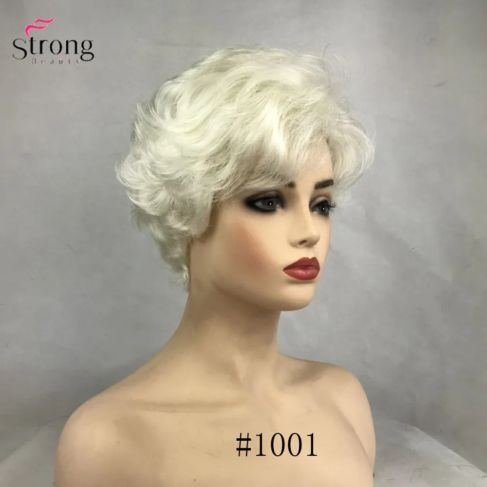 StrongBeauty синтетический парик короткие вьющиеся волосы черный/белый парики женские