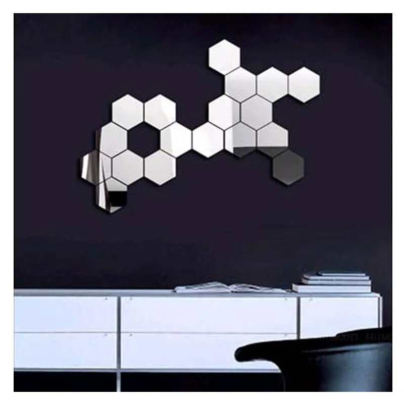 16x18 см x 7 шт. 3D шестигранные зеркальные наклейки для гостиной спальни и ванной