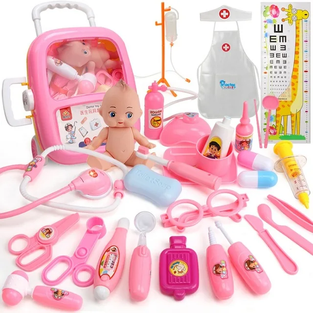 31 pce pink Детские игрушки, набор дорожных сумок, детский медицинский набор, косплей, доктора, медицинская медсестры, стетоскоп, медицинская коробка, имитация подарка - Цвет: 31 pce pink