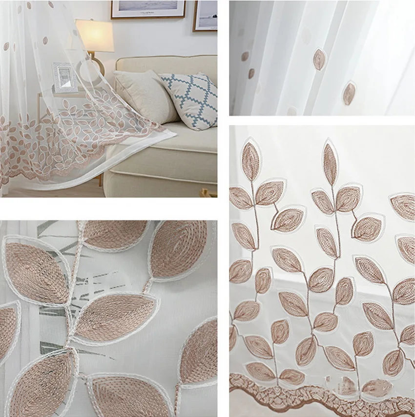 Blue Four-leaf Clover Embroidery Tulle Curtains For Living Room Sheer Panels White Voile Curtains For Bedroom Kitchen M099#4