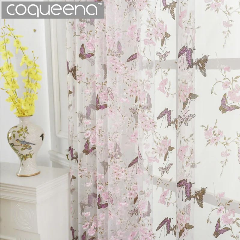 

Ready Made Custom Butterfly Tulle Curtains for Kitchen Door Window Living Room Bedroom Sheer Voile Yarn Curtains , 1 Panel/PCS