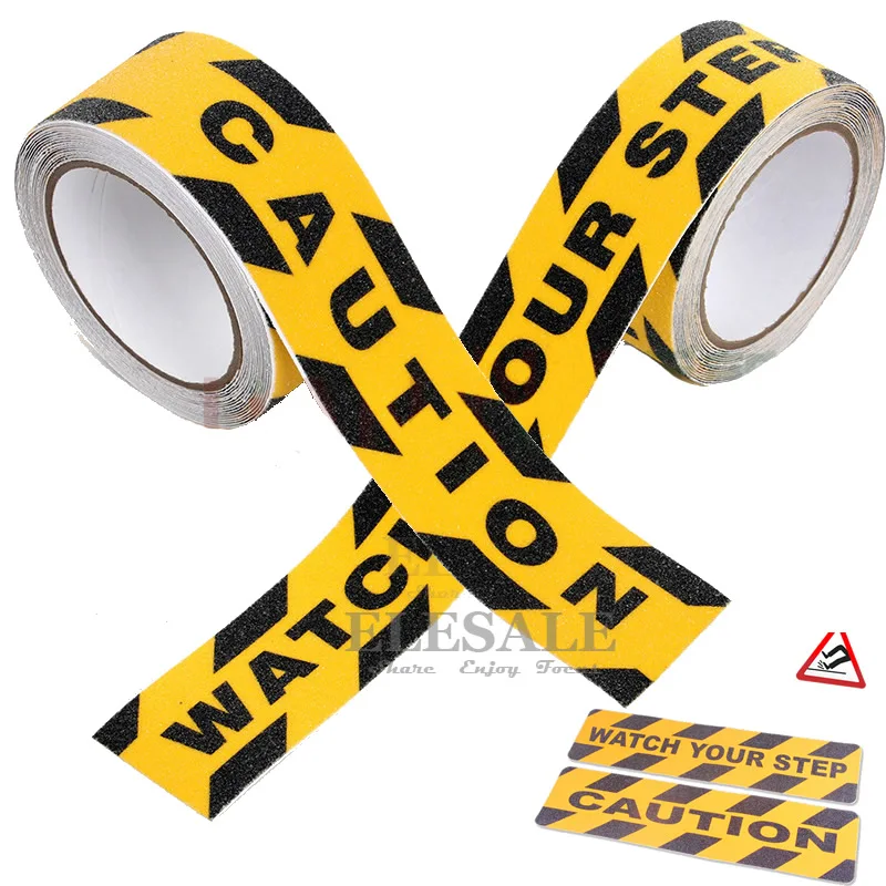 1Pcs 4.8cm*5m Anti-Slip Warning Tape With Caution For Factory Warehouse Home Stairs Skateboard Warning Sticker Workplace Safety