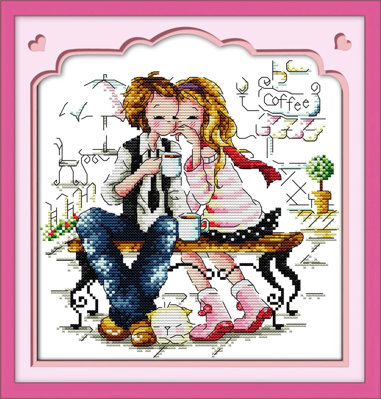 

Sweet coffee lover cross stitch set pattern DMC color count print 18ct 14ct 11ct embroidery kit DIY handmade needlework plus