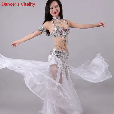 Белый Handmade Beaded Embroidery Bra Skirt Belly Dance Costume For Women Oriental Dress For Dance set custom made Free Shipping - Цвет: Белый