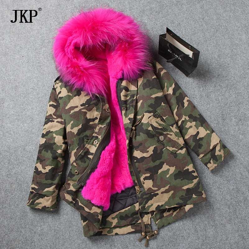 Зимнее детское меховое пальто с воротником из меха енота кроличьего для