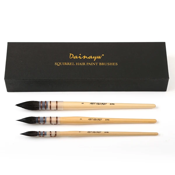 3pcs Dainayw 3 шт 20RQ набор кистей для рисования белки, короткая деревянная ручка, акварельные кисти для рисования, товары для рукоделия - Цвет: 3pcs