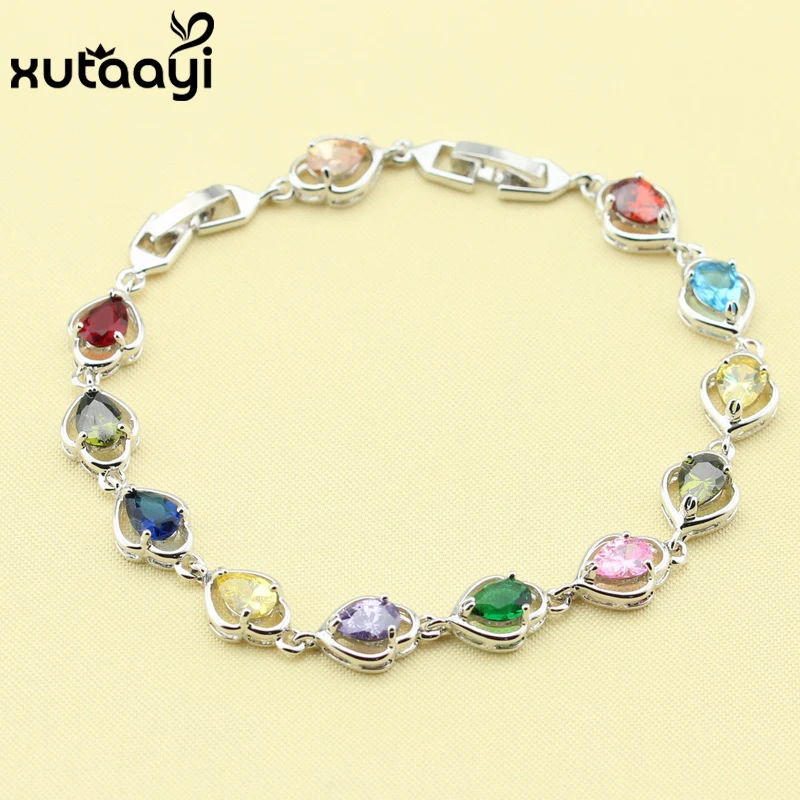 Fashion Jewelry Multi-Color Gems Silver colorOverlay Bracelet For Women Adjustable Link Chain Length 19+3 cm Free Box | Украшения и