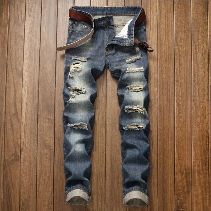Men Jeans Black Gray Elastic Classical Jeans Stretch Denim ]Pants Streetwear Hip Hop Jeans Denim Pants