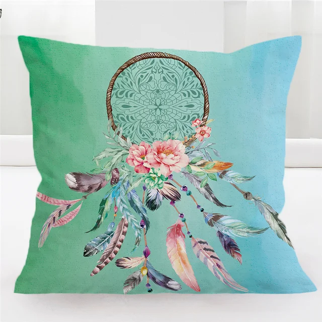BlessLiving Big Dreamcatcher Cushion Cover Outdoor Sofa Home Pillow Covers Boho Feathers Decorative Throw Pillow Case 18" x 18" 4