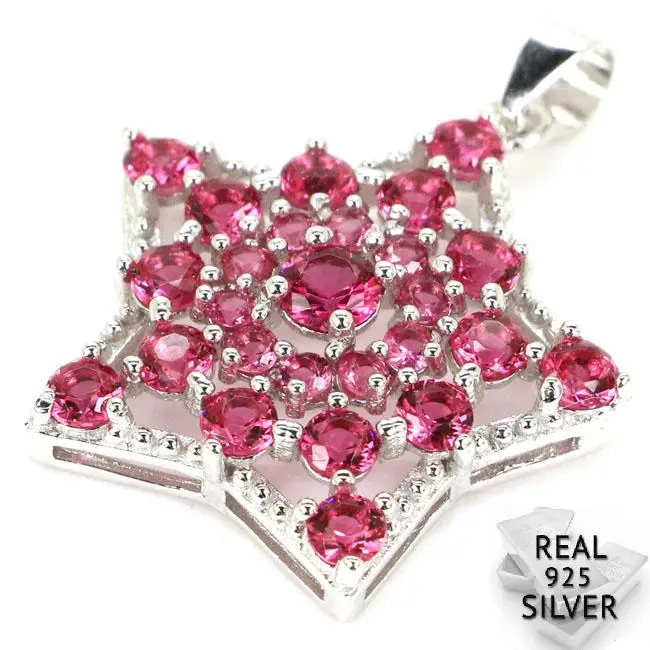 

Guaranteed Real 925 Solid Sterling Silver 2.7g New Designed Star Shape Pink Raspberry Rhodolite Garnet Pendant 30x23mm