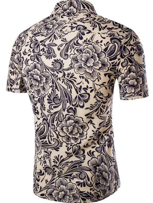 2017 New Summer Short Sleeves Casual Cotton Fashion Shirts For Man Beach Holiday Mens Floral Pattern M-XXL A162 | Мужская одежда