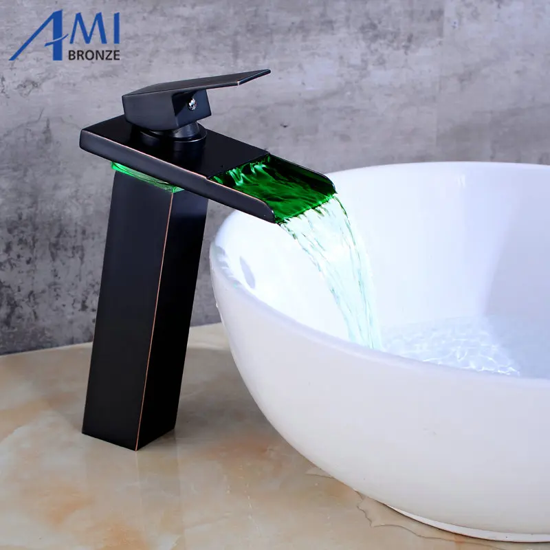 

10,6 "Черный Бронзовый Матовый воды приведенный в действие светодиодный кран бассейна кран латунный смеситель кран водопад Смесители для ван...