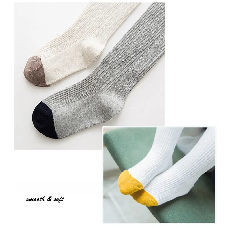 Однотонные Детские плотные осенне зимние хлопковые колготки в Вертикальную