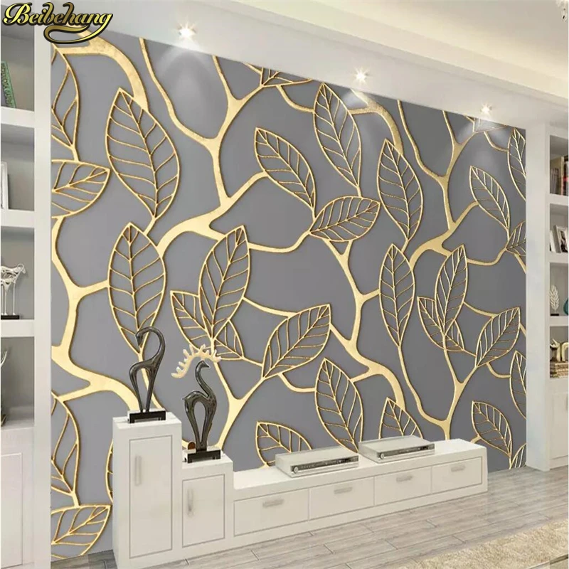 

beibehang Custom photo wallpaper mural golden three-dimensional leaves TV background wall papers home decor 3D wallpaper