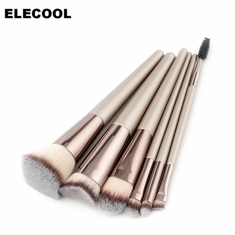 Brown tube Elecool 6 шт. шампанское золото макияж кисть для теней для век Пудра-основа консилер Тональная основа для лица кисть для профессионального макияжа Инструменты - Handle Color: Brown tube