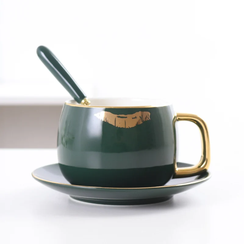 1-piece set Green Высокая-класс Кофе чашка Модный комплект одежды с принтом «губы» Кофе чашки фарфоровая чашка для чая наборы чашек и блюдца Набор кружек домашний, для напитков - Цвет: 1-piece set Green