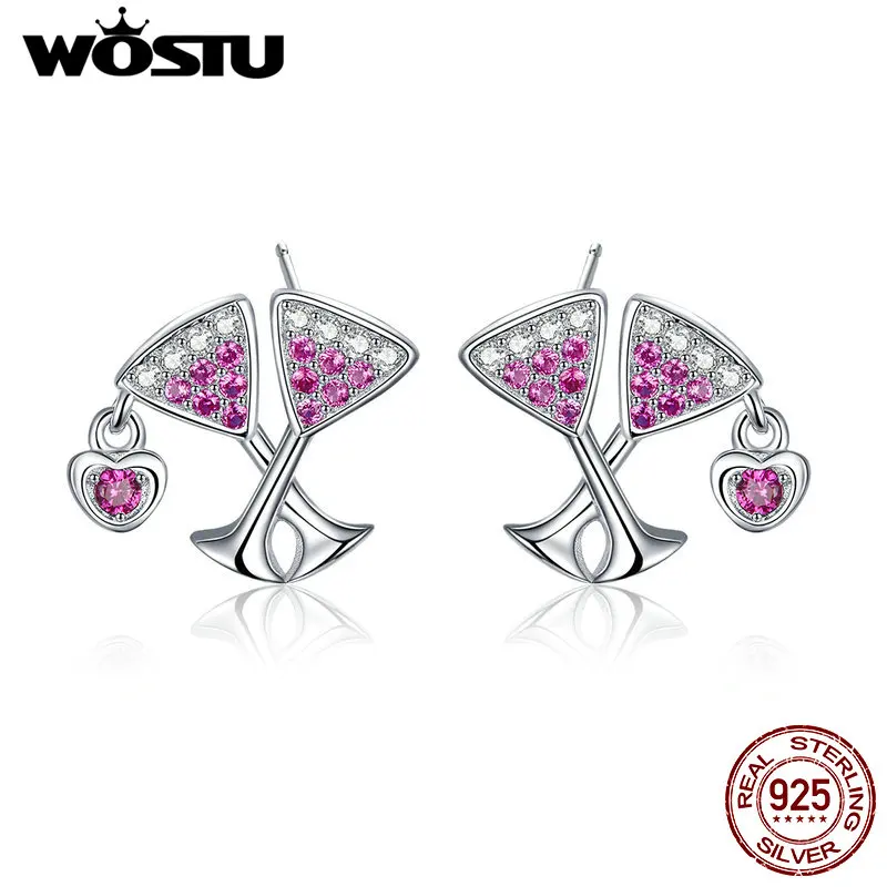 WOSTU,, 925 пробы, серебряные свадебные серьги-капельки с чашкой вина, серьги с прозрачным цирконием в форме сердца, висячие серьги для женщин, серебряные ювелирные изделия, FIE571