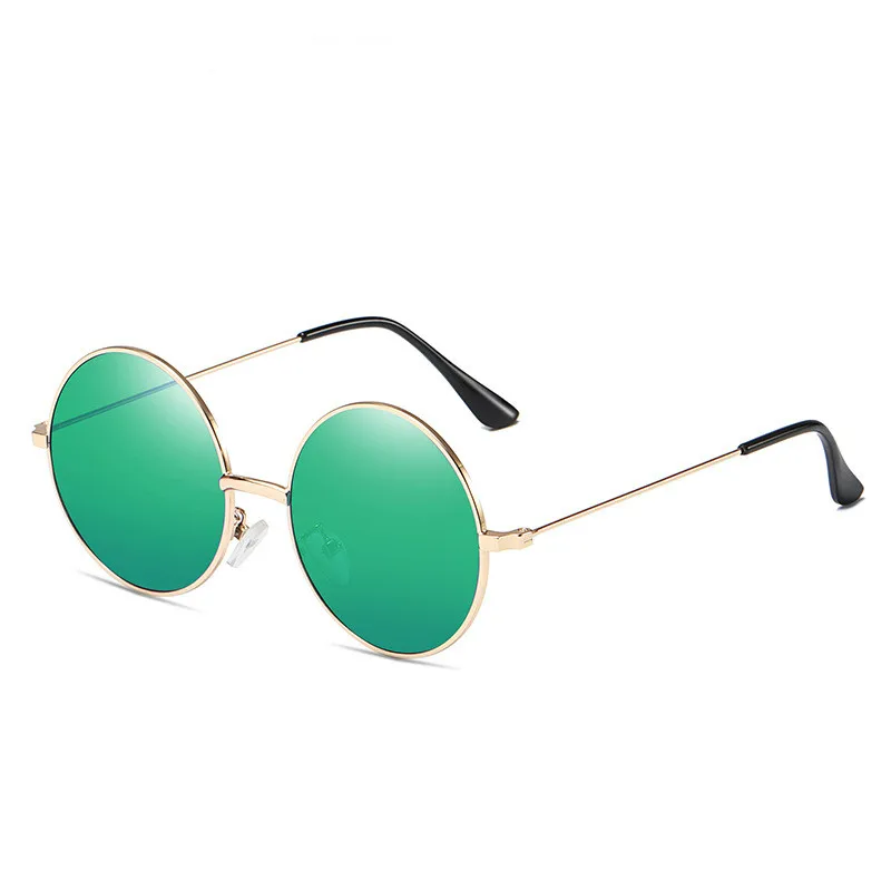Модные солнцезащитные очки Мужские поляризационные круглые Винтажные Солнцезащитные очки для вождения зеркальные солнечные очки сплав женские поляризаторы большая оправа очки - Цвет линз: golden-green