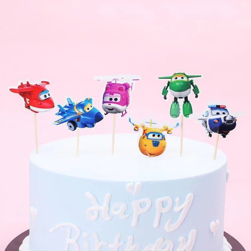 

Decoration Cupcake Toppers with Sticks Baby Shower Boys Kids Favors Birthday Party Super wings/Superwings Cake Topper 24PCS/LOT