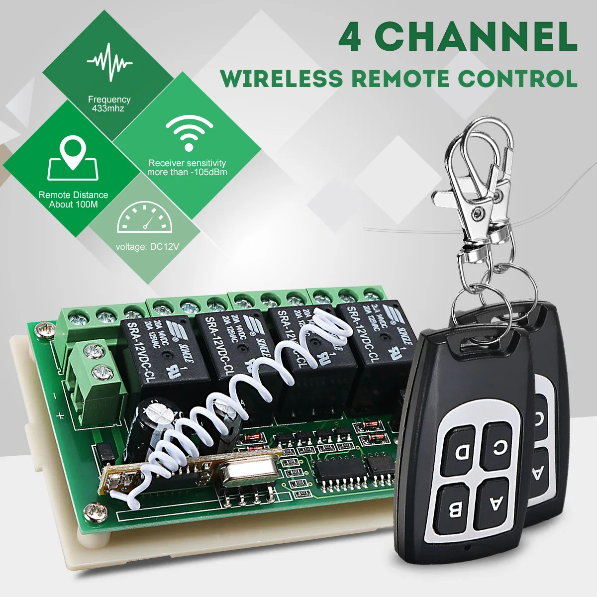 Универсальный беспроводной пульт дистанционного управления LEORY 12 в 4 канала 433