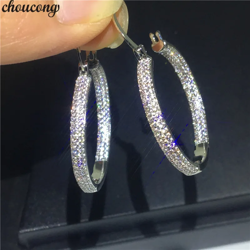 Эффектные женские серьги кольца choucong с микрозакрепкой AAAAA циркониевые из белого