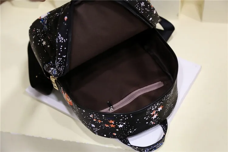Модный женский кожаный рюкзак Mochila Escolar с принтом звездной Вселенной, школьные сумки черного цвета для девочек-подростков, маленький рюкзак