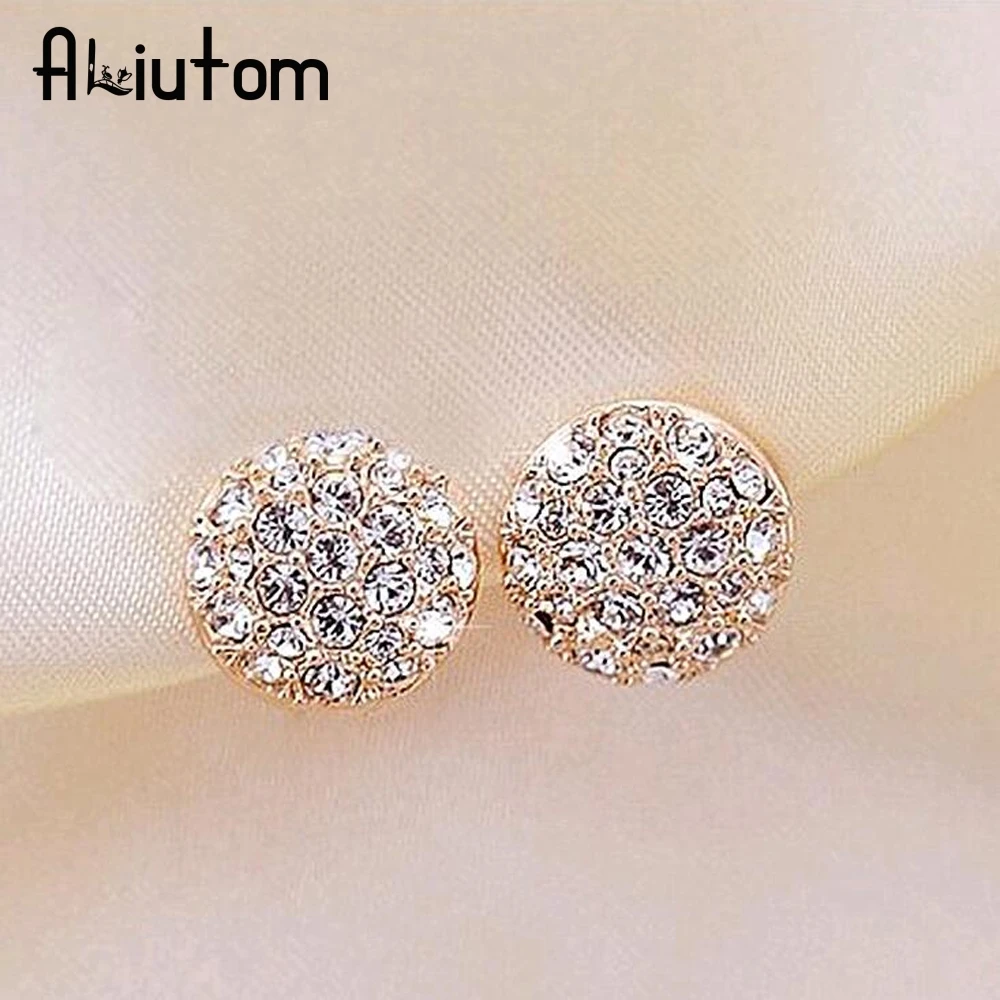 ALIUTOM новые круглые серьги с цельными круглыми Стразы в форме сердца для женщин