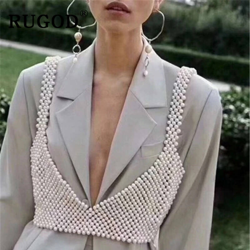 Женский винтажный топ на бретельках RUGOD с жемчугом и бусинами в Корейском стиле