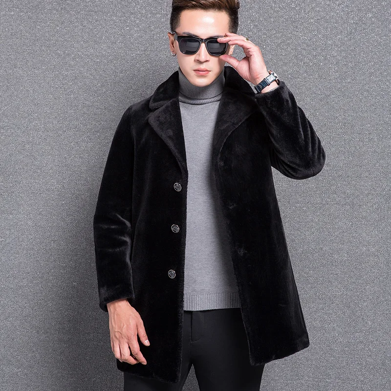 Новинка 1766 модное мужское зимнее пальто одежда из овчины и длинное шерстяное