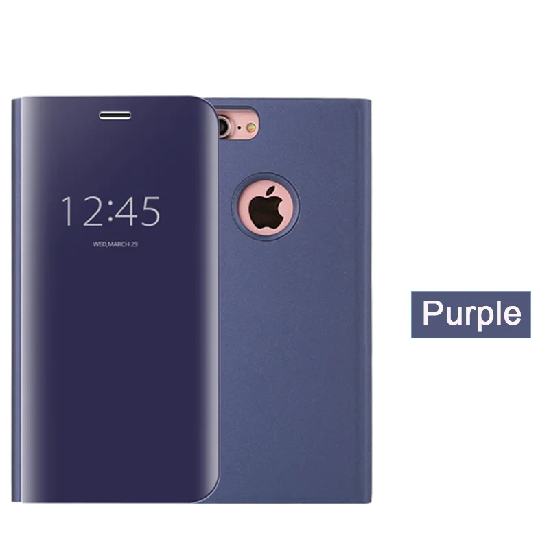 Умный кожаный откидной зеркальный чехол с подставкой для huawei mate 8 9 10 Pro Lite P8 P9 P10 Plus Роскошный чехол для iPhone XS Max XR 7 8 6s Plus - Цвет: PURPLE