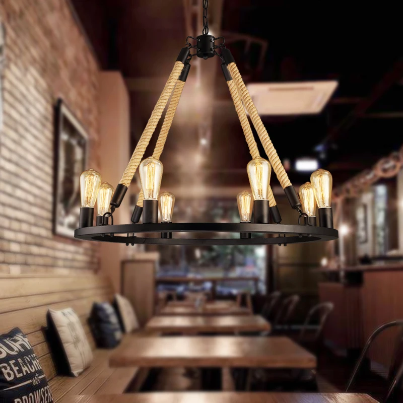 Industrial Wind Rope Pendant Lights D60cm 80cm Circle lamp For cafe Bar Living Room Bedroom Lighting Restaurant G142 | Освещение