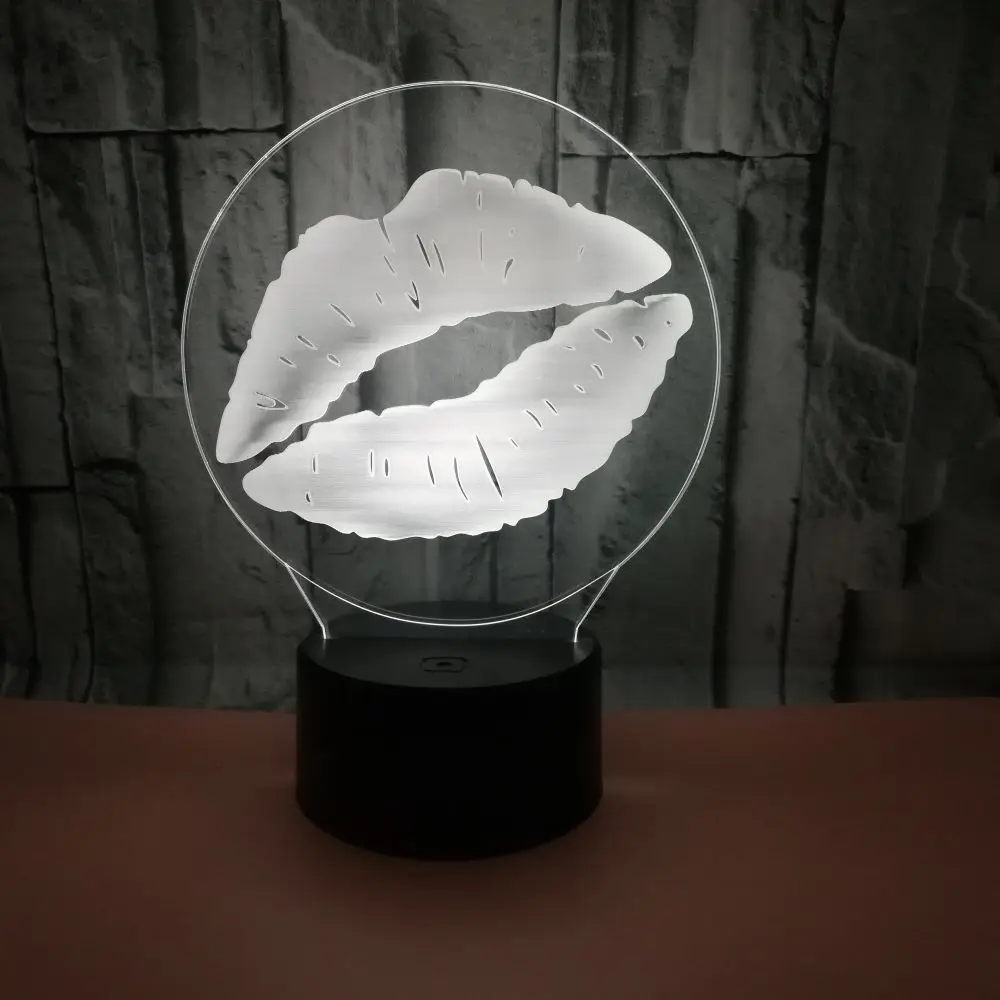 Творческий сексуальные губы 3D настольная лампа акриловые визуальный стерео 7