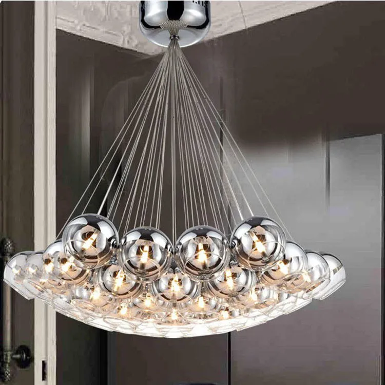 

Modern Fashion Glass Ball Pendant Light DIY Home livingroom Decoration G4 LED Bulb Chrome Plated Bubble design lighting