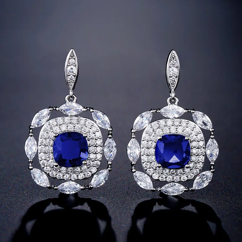 Blue 2 UILZ белые крошечные AAA CZ Круглые висячие серьги с кристаллами для женщин модные квадратные Свадебные ювелирные изделия UE189 - Окраска металла: Blue 2