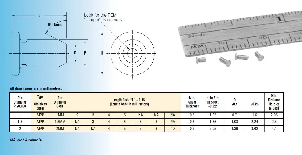 MPP 2mm 8 микро штифты нержавеющая сталь природа стандарт PEM в наличии сделано Китае