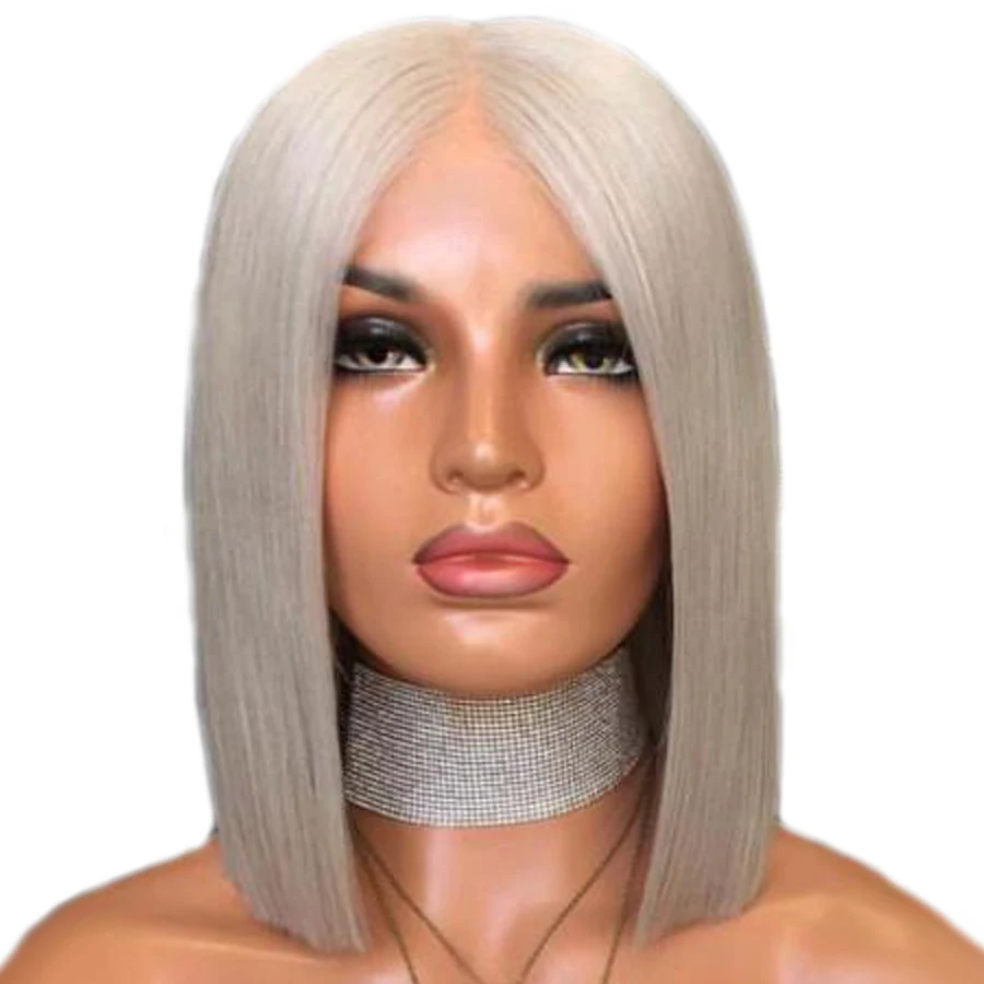 SHD Glueless кружевные передние короткие парики из человеческих волос для черных женщин боб парик серый/синий/фиолетовый прямой кружевной передний парик Remy 130