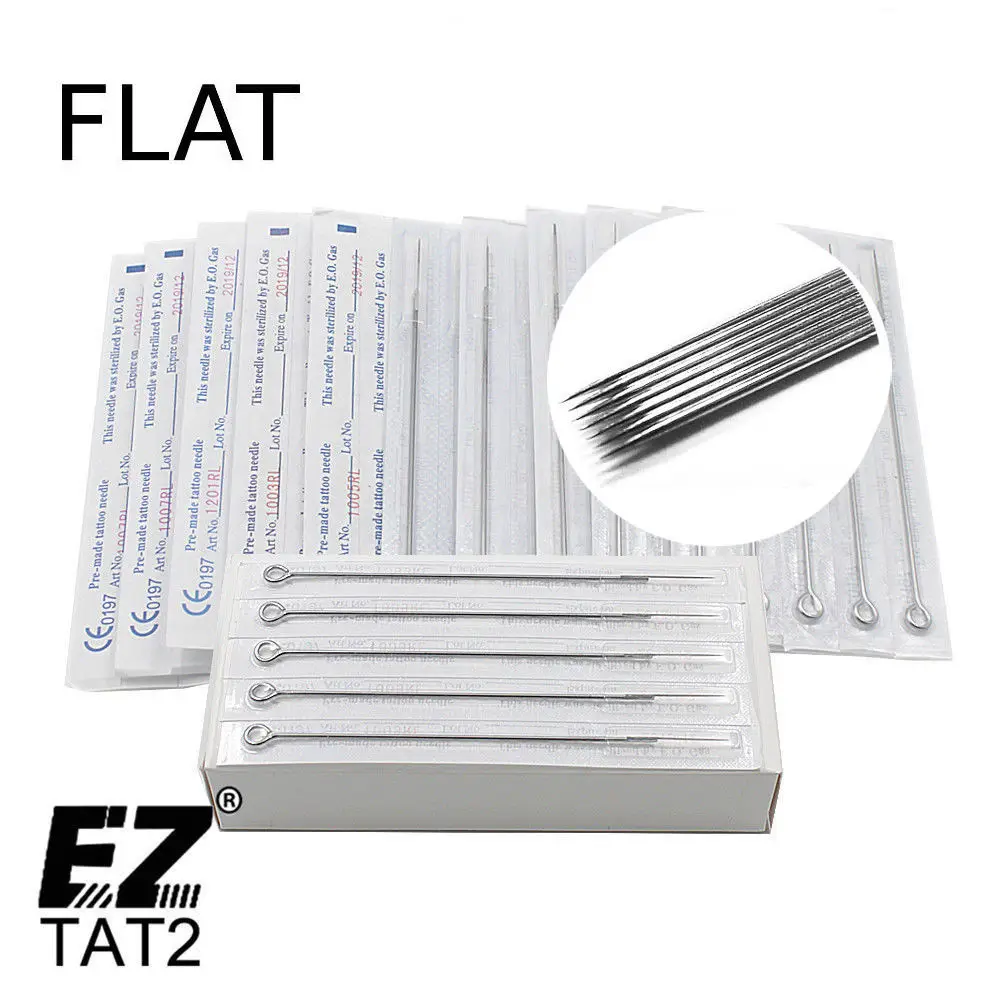 

100 PCS Tattoo Needles Flat Shader 5F,7F,9F,11F,13F,15F MIXED ASSORTED Disposable Sterilize Tattoo Needle tatto
