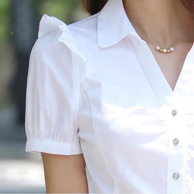 Plus Size 5XL Summer Women's Short Sleeve Cotton Blouses Shirts Ladies Office Wear Elegant Blouse Feminina White Formal Shirt 2