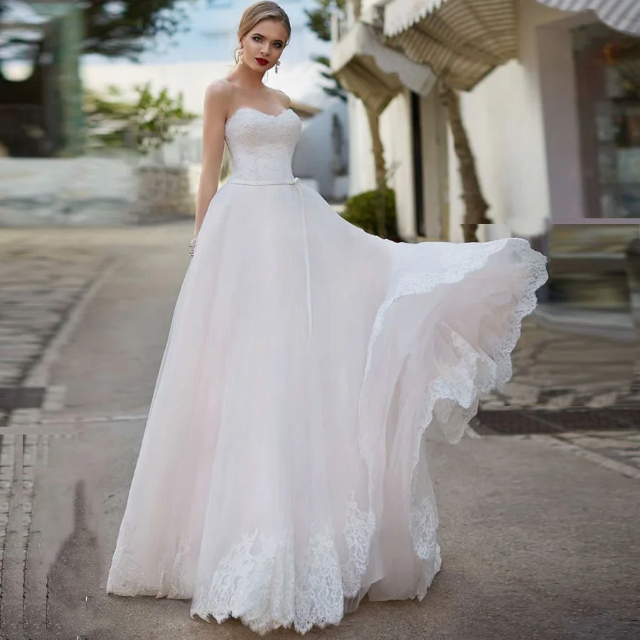 ADLN New Sweetheart Tulle Sleeveless Wedding Dresses Applique Bow Belt A-line vestido de novia Bridal Gowns | Свадьбы и торжества