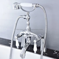 Bathtub Faucet Chrome Deck Mounted Bathroom Tub Faucet Dual Handle W/ Hand Shower Sprayer Tub Mixer Tap Ntf758