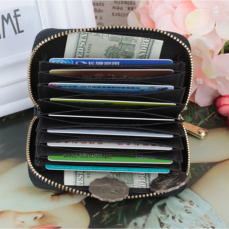 Premium 100% Genuine Leather Unisex Businessmen Card Holders Hot Brand Large Capacity Organ Style Credit Card Wallets Card Case
